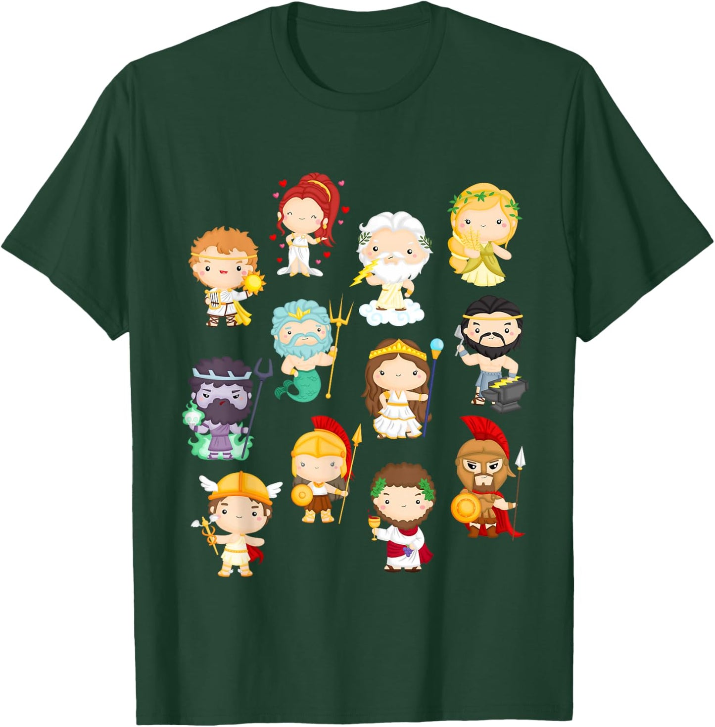 Legendary Cartoon Greek Gods & Goddesses: Kids and Adults T-Shirt - T-Shirt | Forest