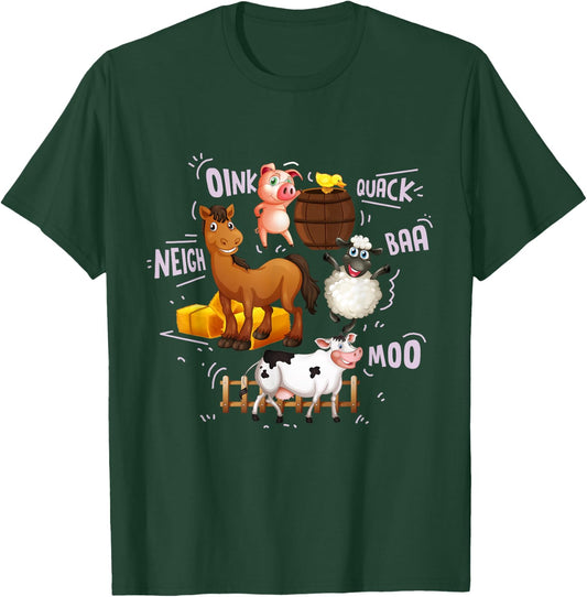 Cute Farm Animals With Sounds T-Shirt - T-Shirt | Forest