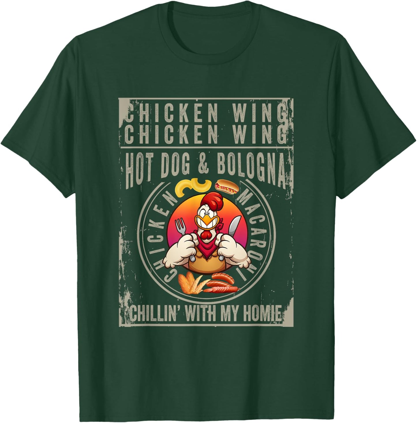 Cooked Chicken Wing Chicken Wing Hot Dog Bologna Macaroni Men Women Kids T-Shirt - T-Shirt | Forest