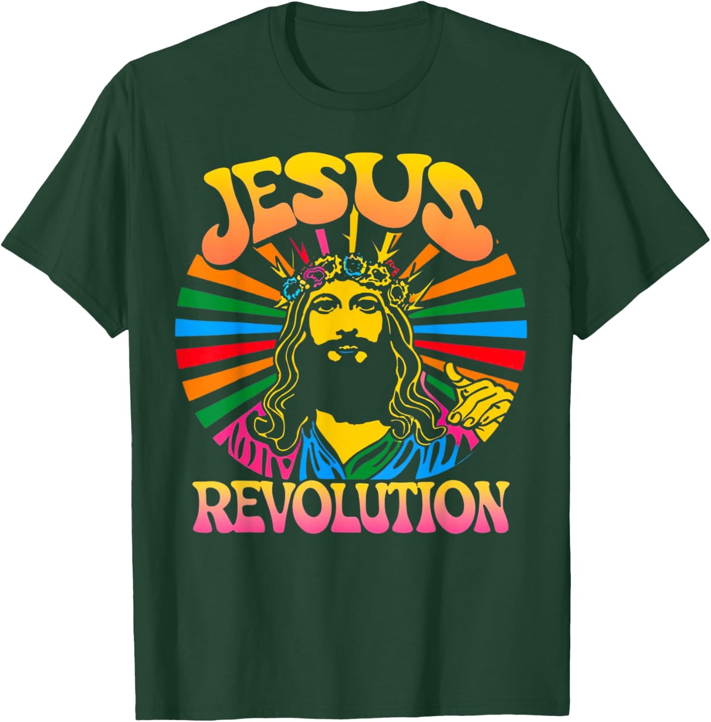 Jesus Revolution Christian Faith Retro Groovy Hippie Flower T-Shirt - T-Shirt | Forest