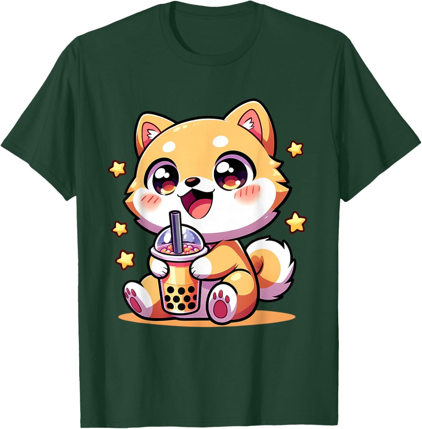 Kawaii Shiba Inu Dog Bubble Tea Anime Chibi T-Shirt - T-Shirt | Forest