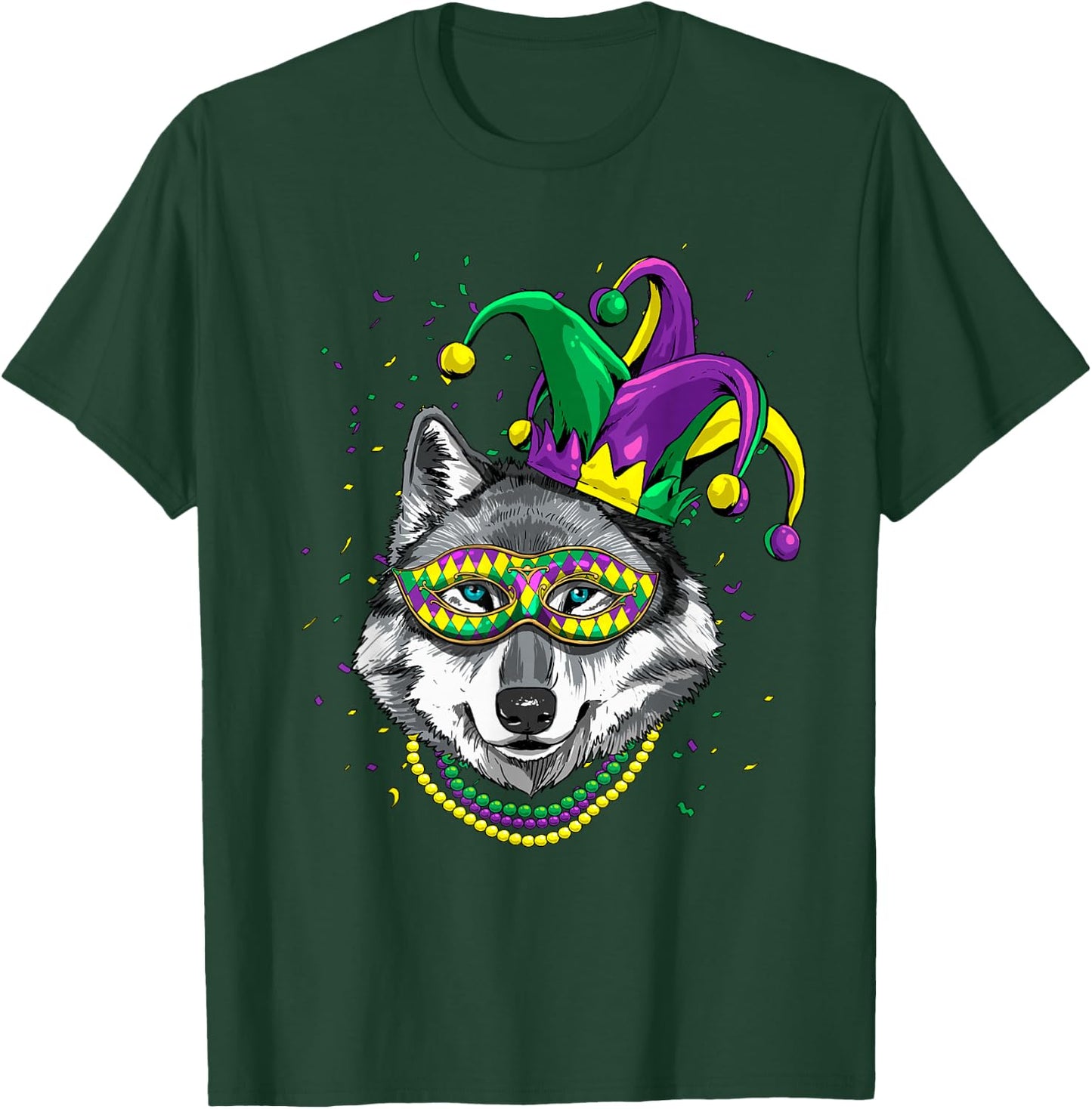 Wolf Animal Lover Cute Mardi Gras Carnival Jester T-Shirt - T-Shirt | Forest