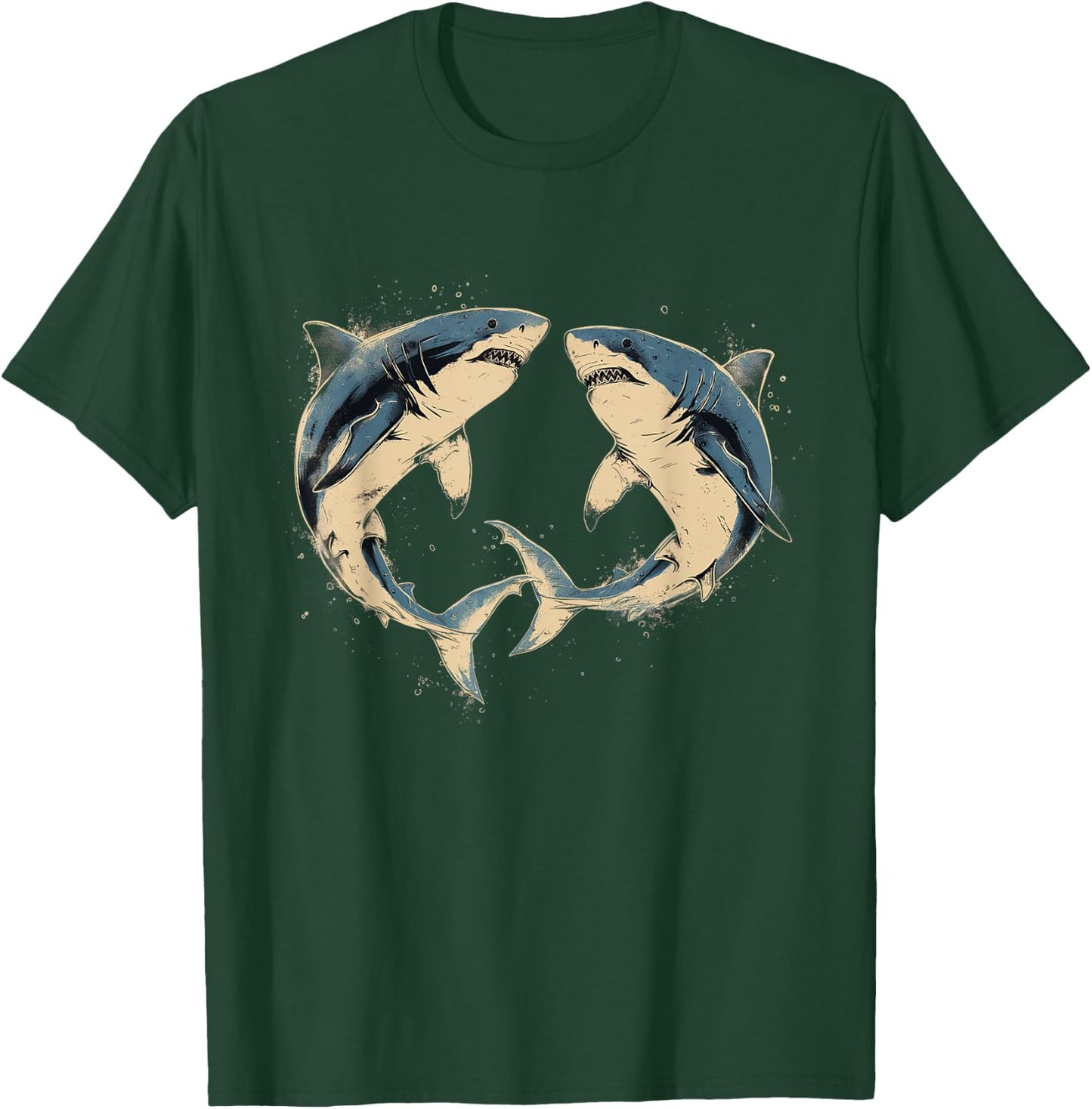 Vintage Shark Silhouette Hammerhead Shark Tiger Shark Heart T-Shirt - T-Shirt | Forest