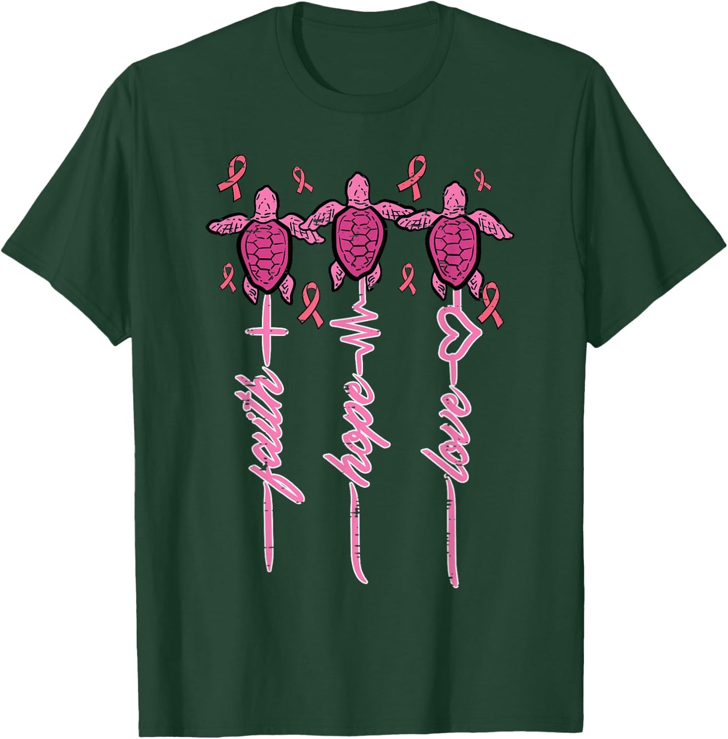 Breast Cancer Awareness Turtles Faith Hope Men Women Kids T-Shirt - T-Shirt | Forest