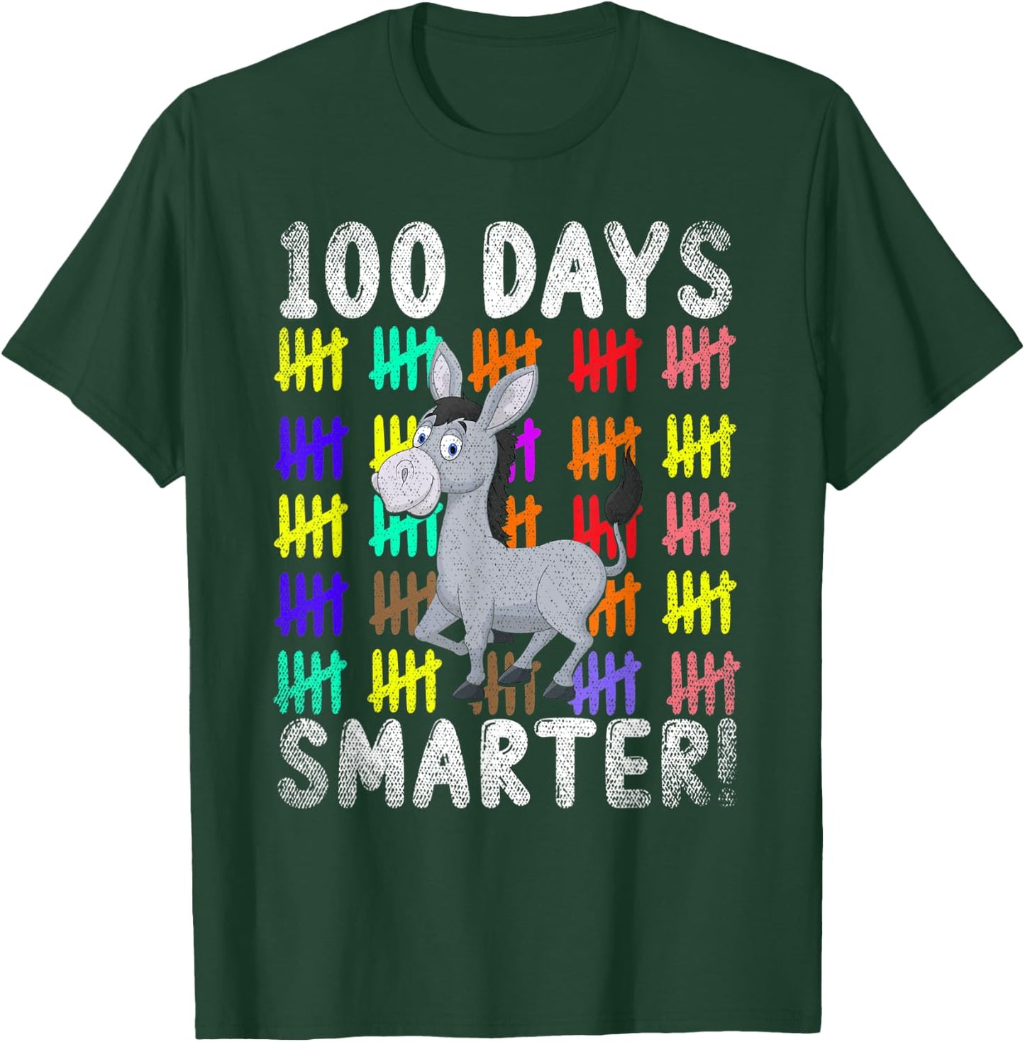 100 Days Smarter Cute Animal Donkey 100 Days Of School T-Shirt - T-Shirt | Forest
