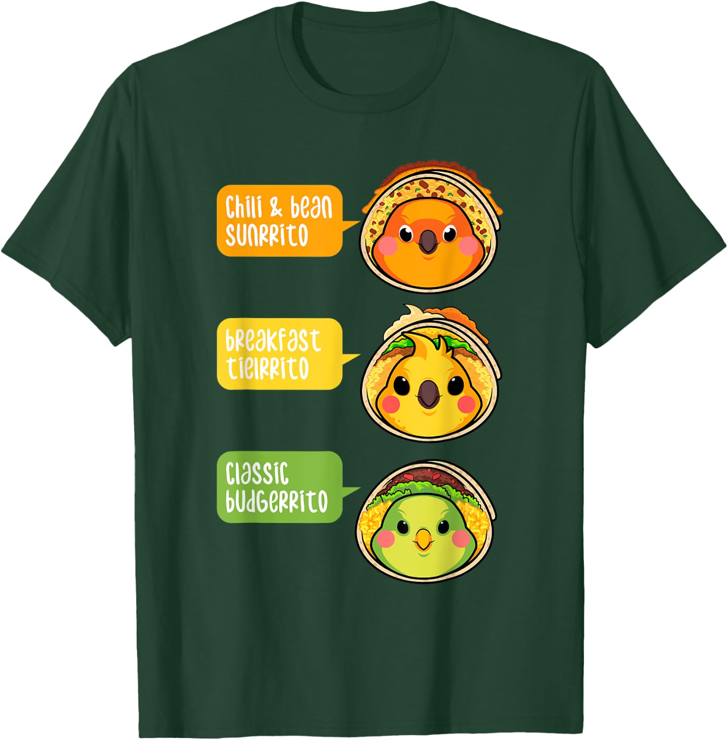 Funny Budgie Sun Conure Cockatiel Parrot Burrito Foodie Gift T-Shirt - T-Shirt | Forest