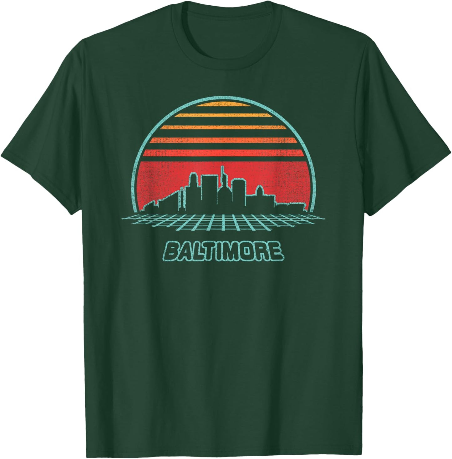 Baltimore City Skyline Retro 80s Style Souvenir Gift T-Shirt - T-Shirt | Forest