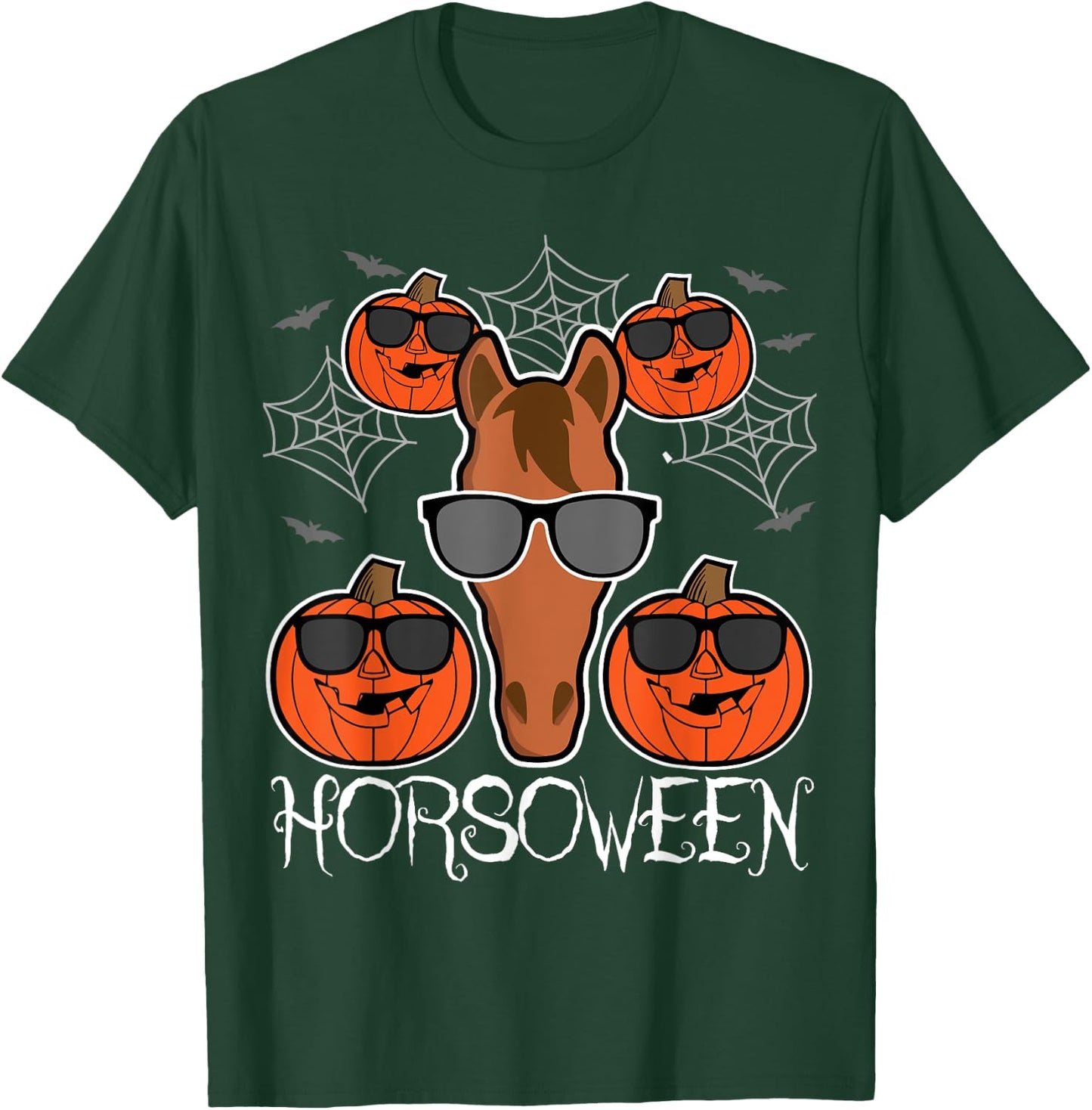 Horsoween - Pumpkin Pony with Glasses Horse Halloween T-Shirt - T-Shirt | Forest
