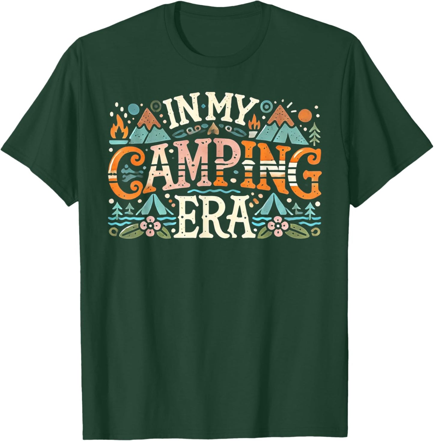 Camping In My Camping Era Retro Groovy Summer Funny Camping , Small, Black T-Shirt - T-Shirt | Forest