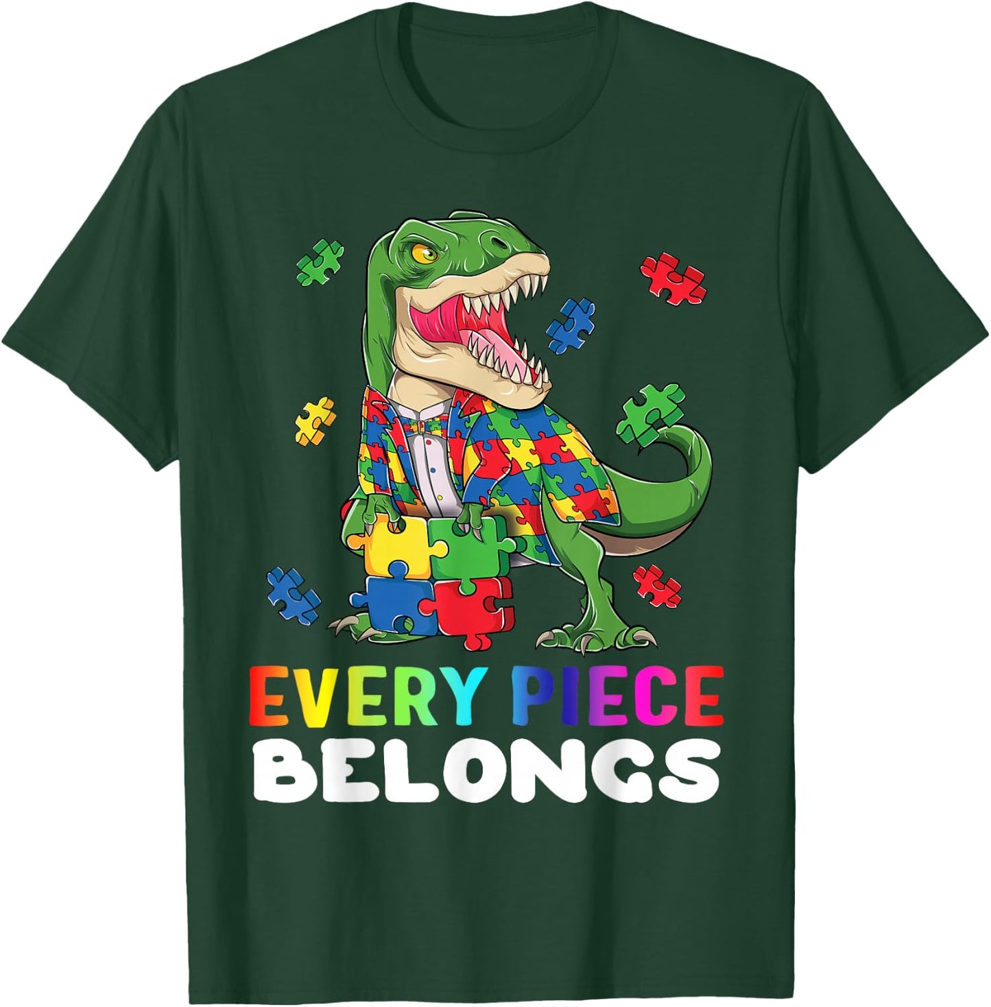 T rex Dinosaur Puzzle Piece Autism Awareness Boys Kids Gift T-Shirt - T-Shirt | Forest
