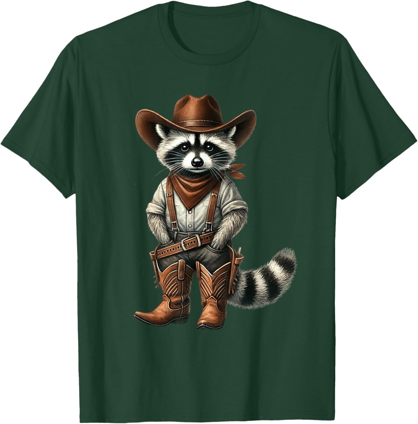 Vintage Raccoon Cowboy Funny Trash Cat Panda Western Country T-Shirt - T-Shirt | Forest
