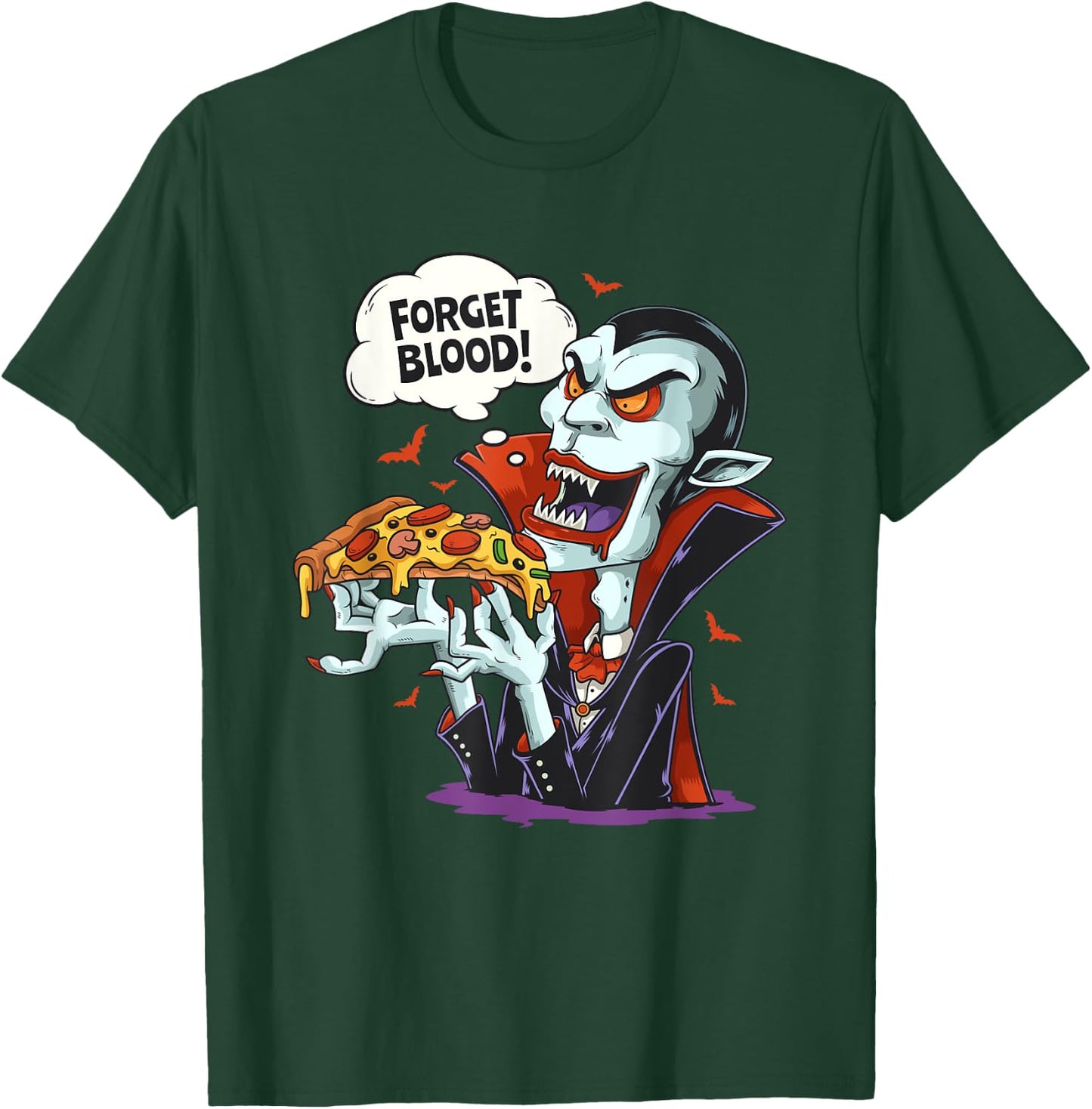 Funny Vampire Eating Pizza Halloween Lounger Costume T-Shirt - T-Shirt | Forest