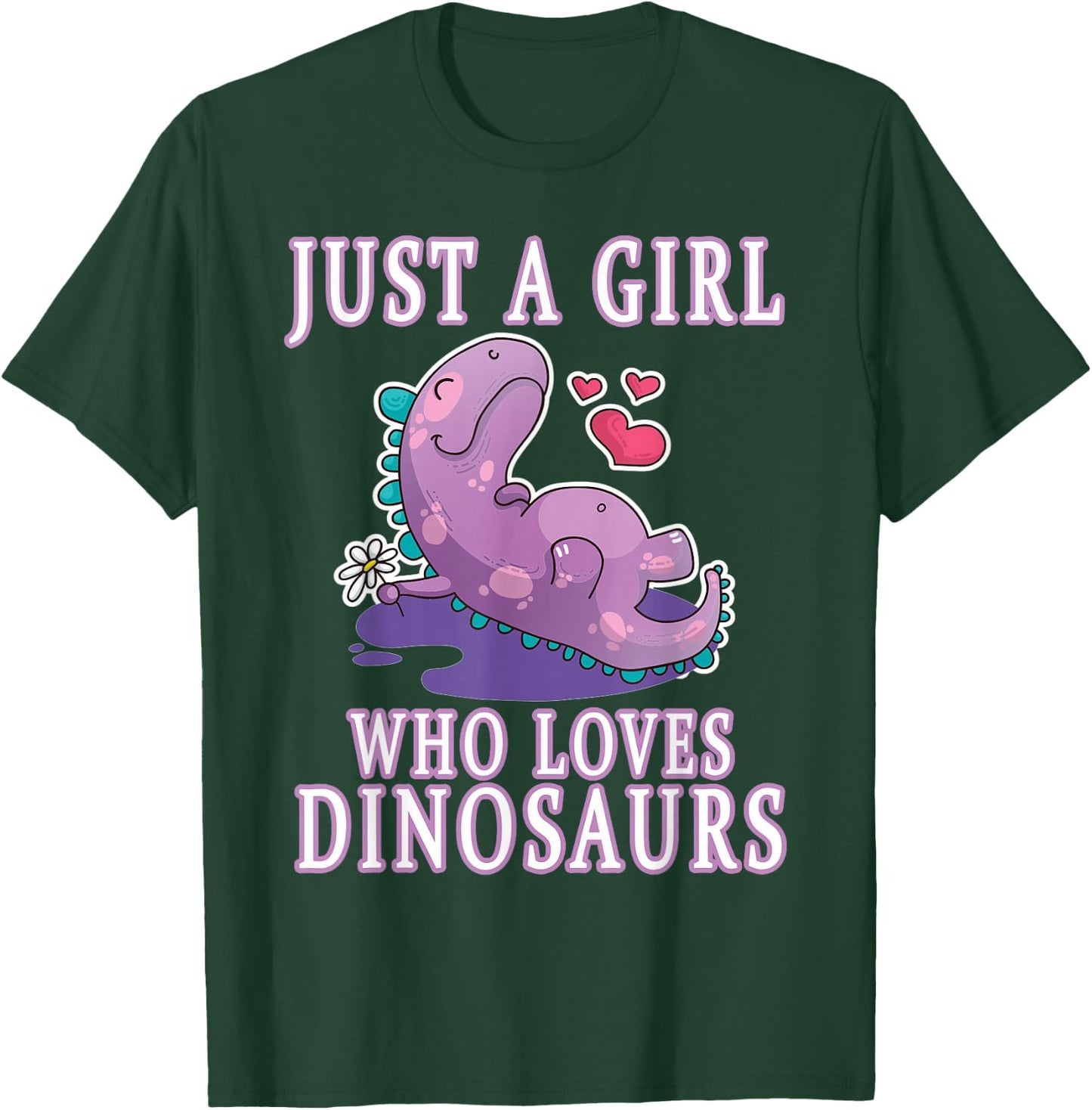 Just A Girl Who Loves Dinosaurs Cute Floral Girls Teens Gift T-Shirt - T-Shirt | Forest