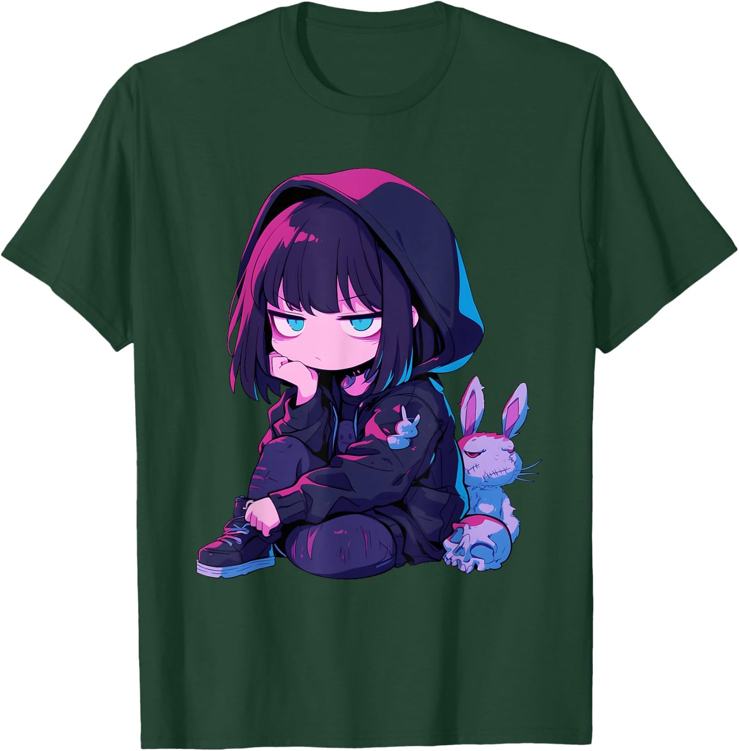 E-Girl Cute Anime Girl Goth Bunny Grunge Edgy Outfit T-Shirt - T-Shirt | Forest