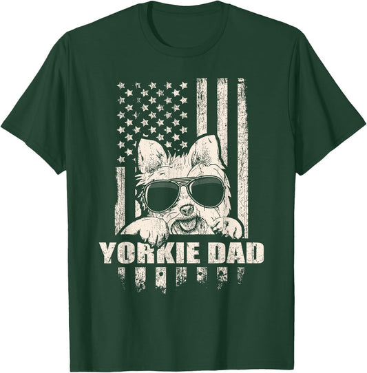 Yorkie Dad Cool Vintage Retro Proud American T-Shirt - T-Shirt | Forest