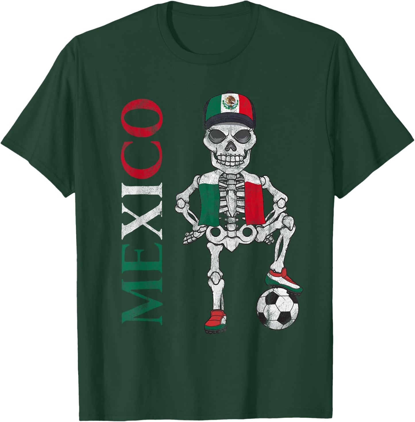 Mexico Soccer Skeleton Fan Flag Team T-Shirt - T-Shirt | Forest