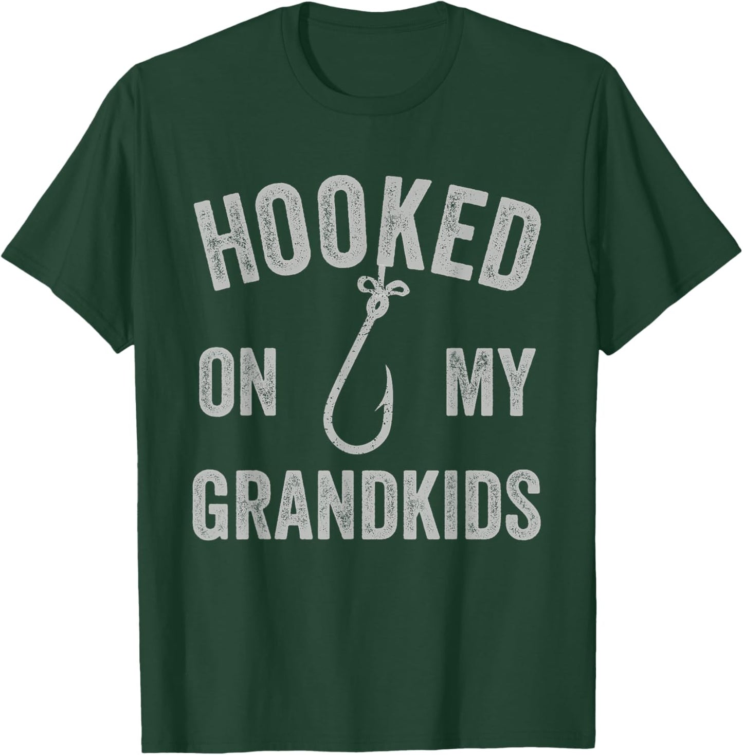 Hooked on My Grandkids Funny Grandparent Grandpa Fishing T-Shirt - T-Shirt | Forest