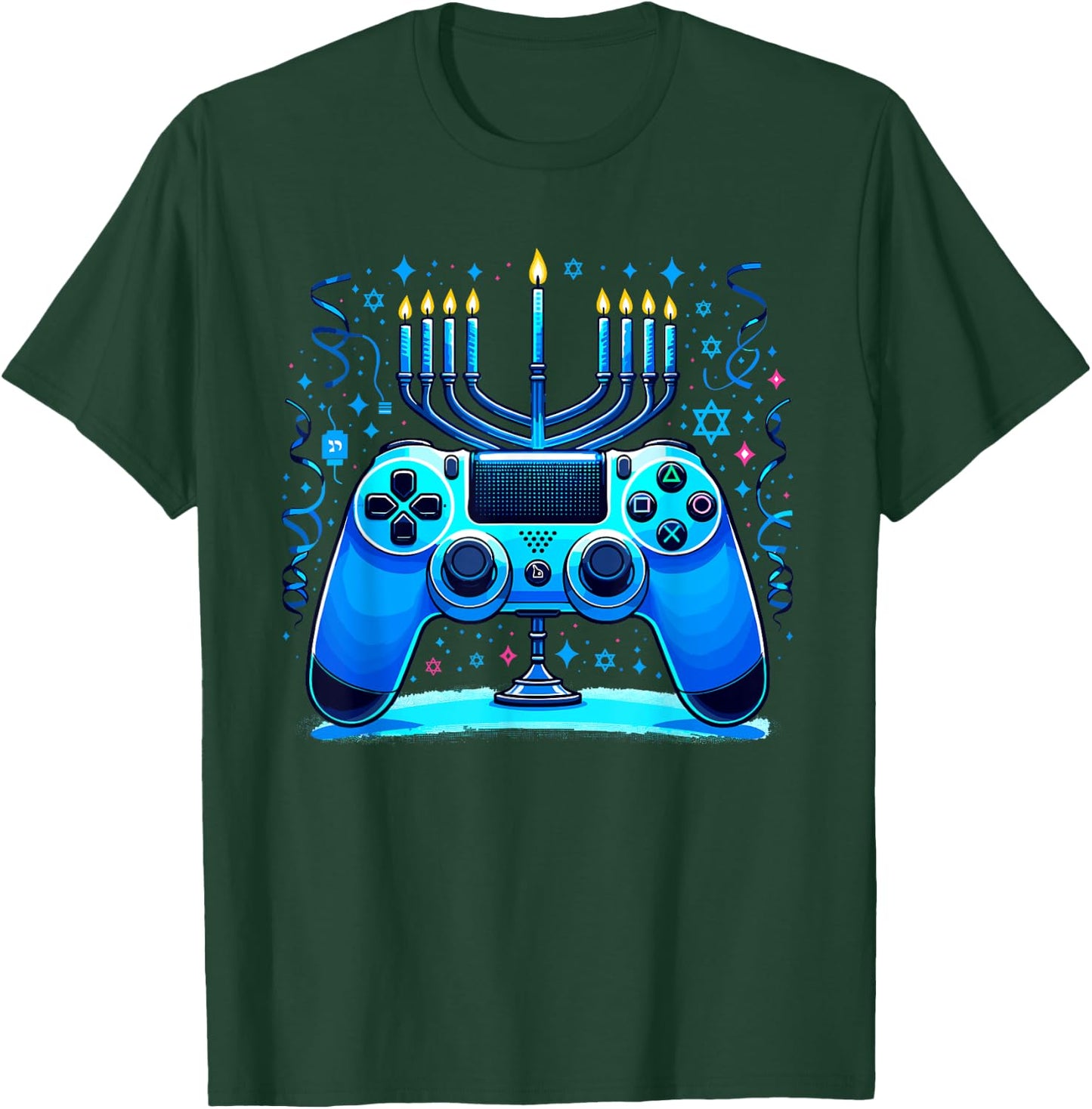 Jewish Video Game Console Gamer Hanukkah Chanukah Menorah T-Shirt - T-Shirt | Forest