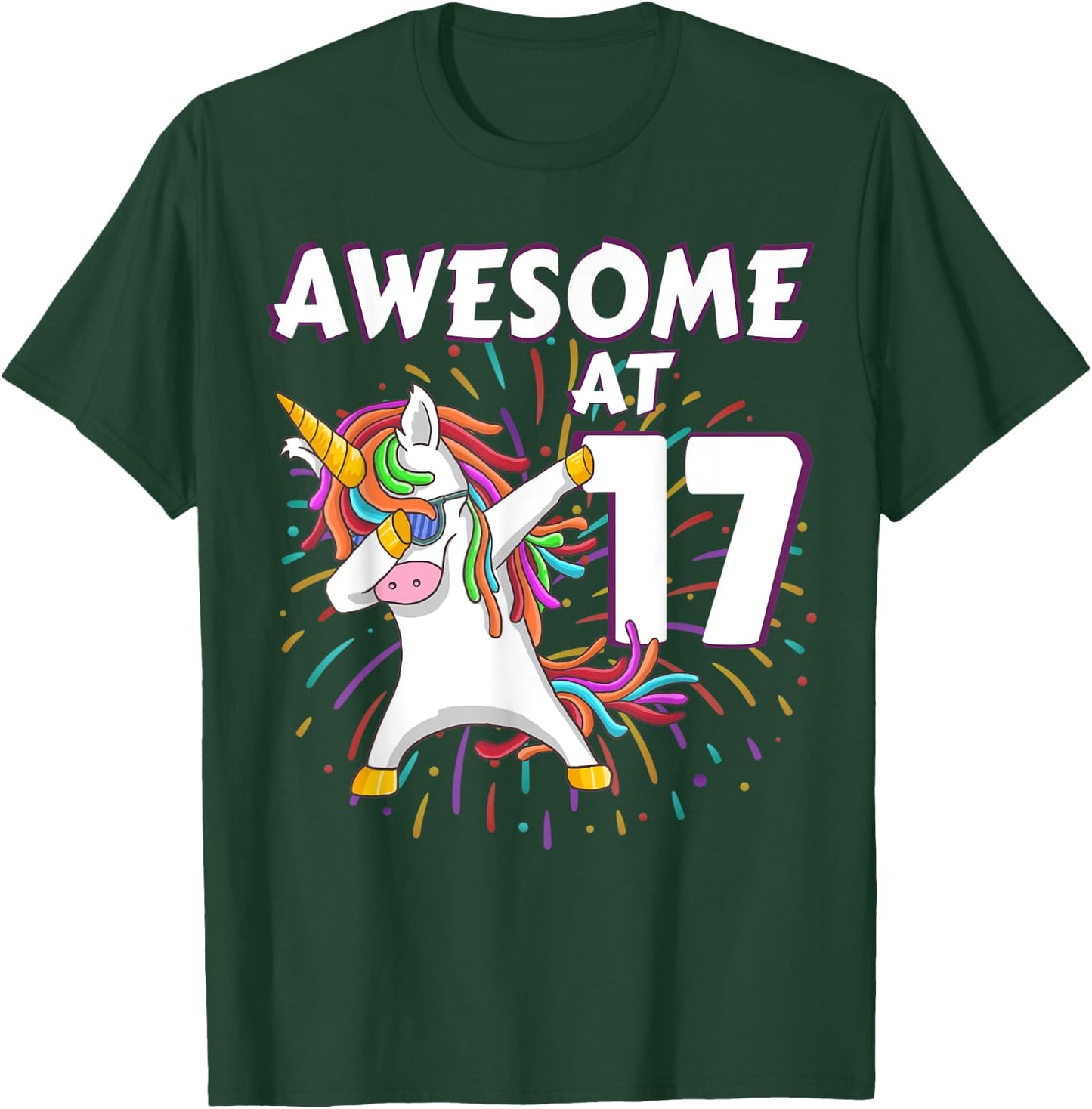 Unicorn Dabbing 17th Birthday Shirt for 17 Year Old Teenager T-Shirt - T-Shirt | Forest