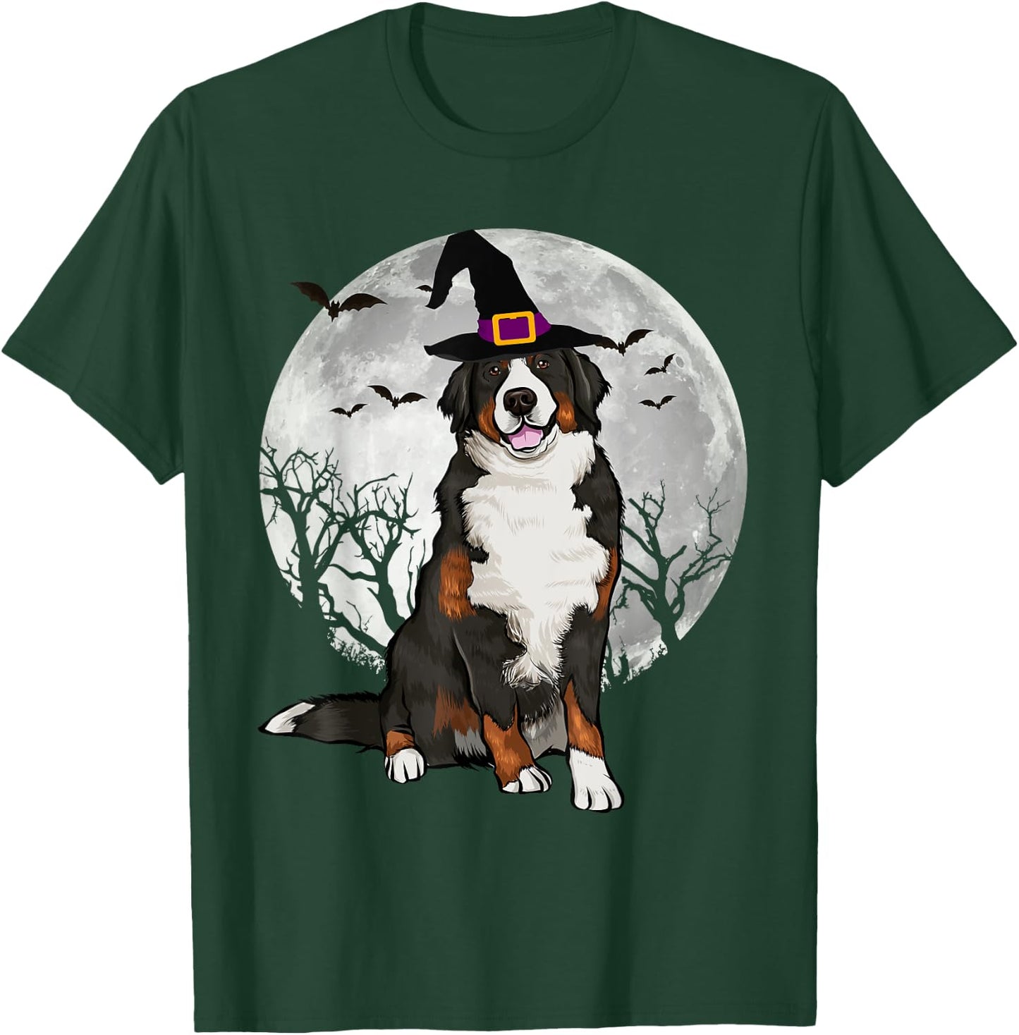 Scary Bernese Mountain Dog Witch Hat Halloween Women T-Shirt - T-Shirt | Forest