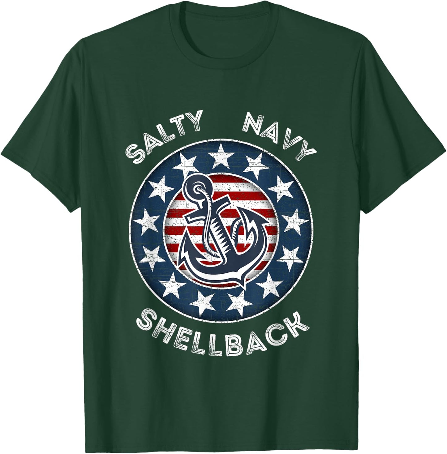 Navy Salty Shellback American Flag and Anchor T-Shirt - T-Shirt | Forest