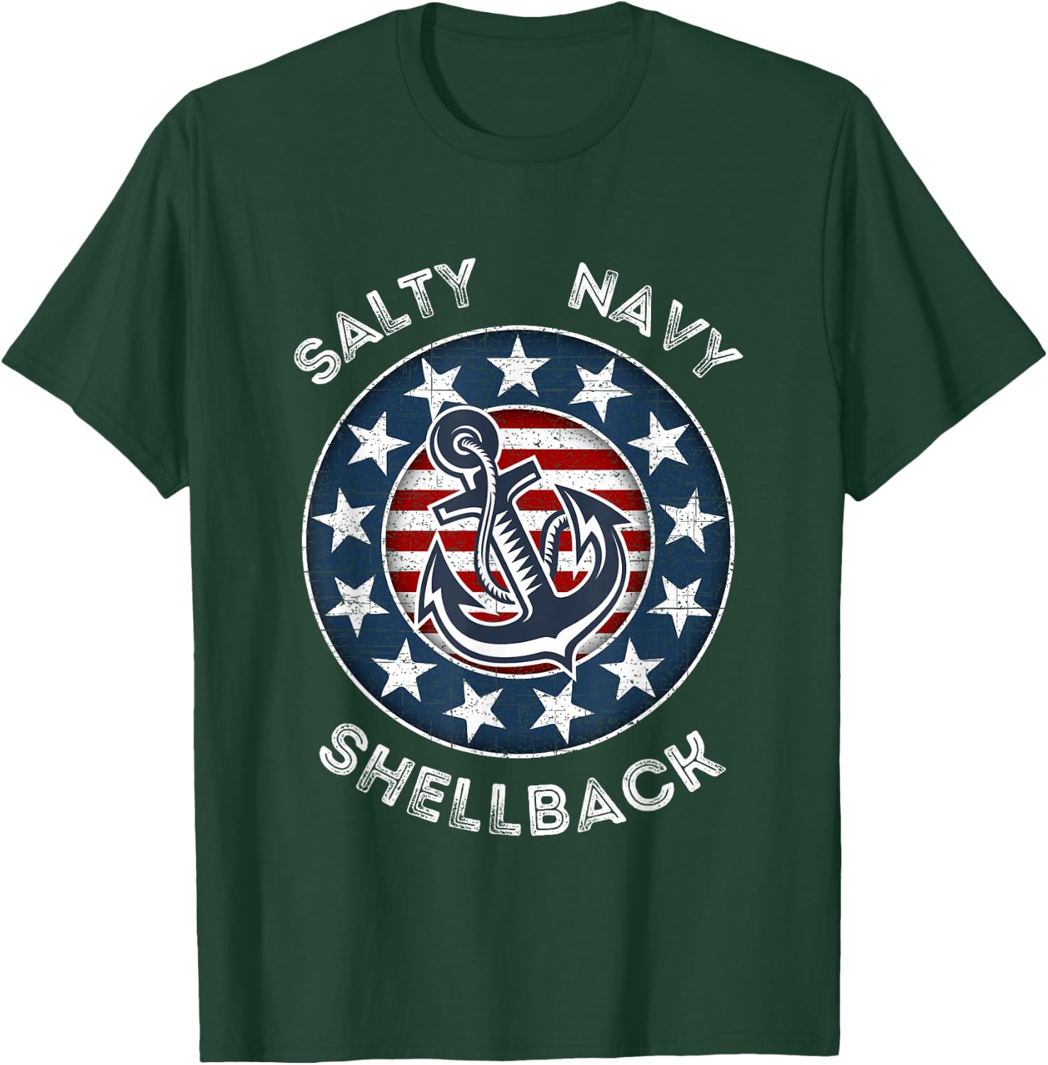 Navy Salty Shellback American Flag and Anchor T-Shirt - T-Shirt | Forest