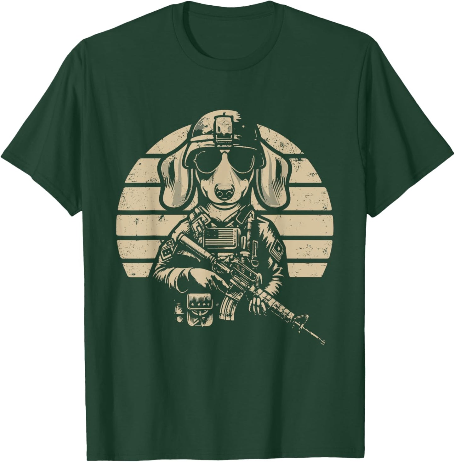 Dachshund Sunglasses Costume Owner Proud Soldier Veteran T-Shirt - T-Shirt | Forest
