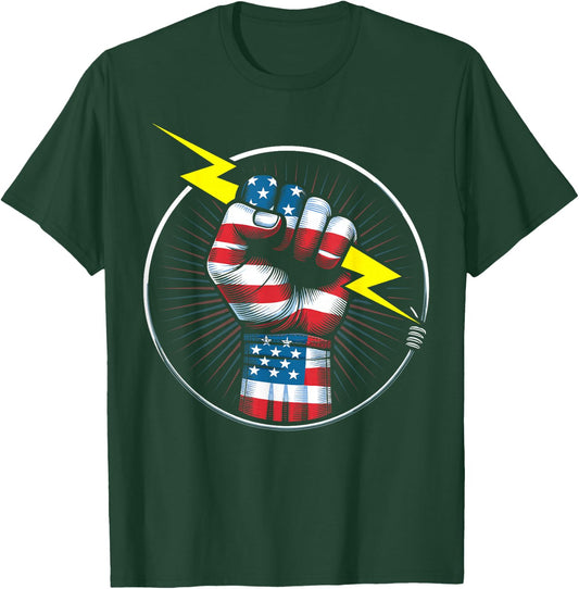 Electrician hero American flag electrical worker T-Shirt - T-Shirt | Forest