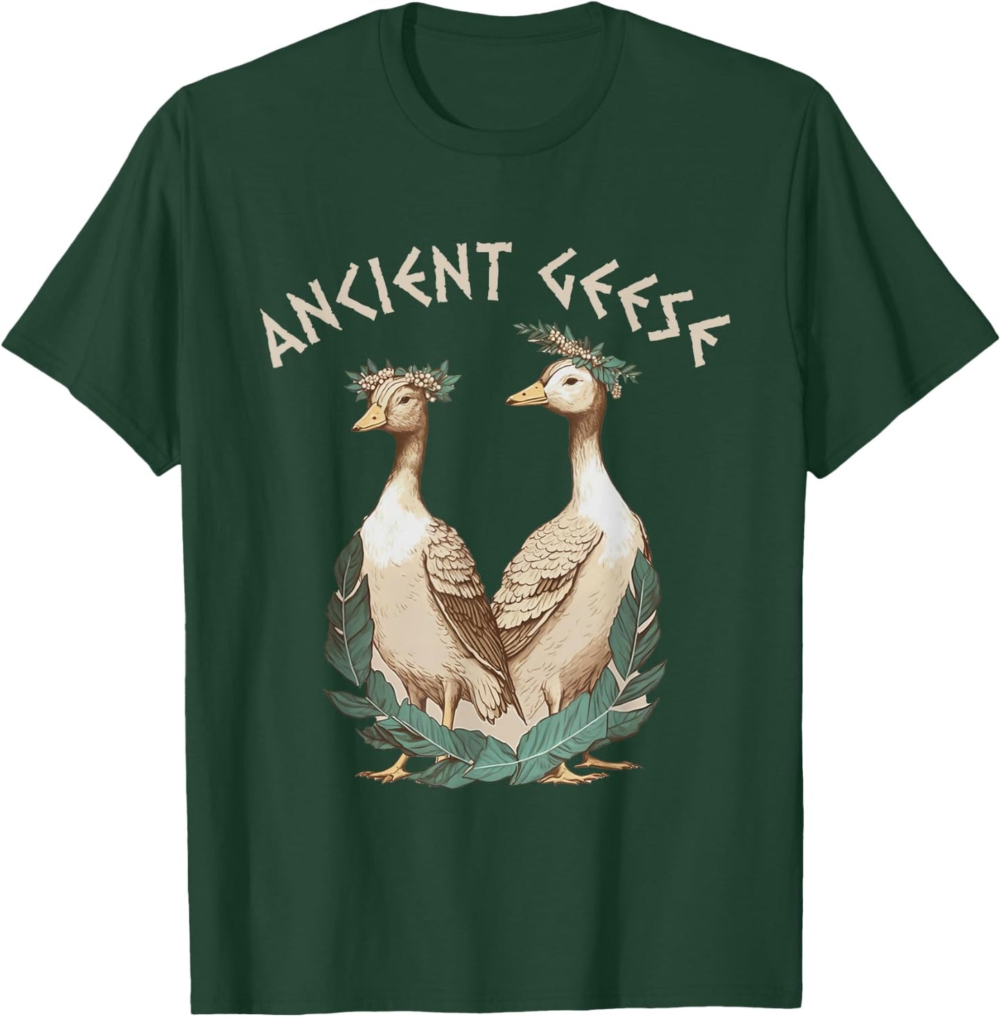 Ancient Greek Mythology Gods and Monsters | Ancient Geese Goose | Black T-Shirt - T-Shirt | Forest