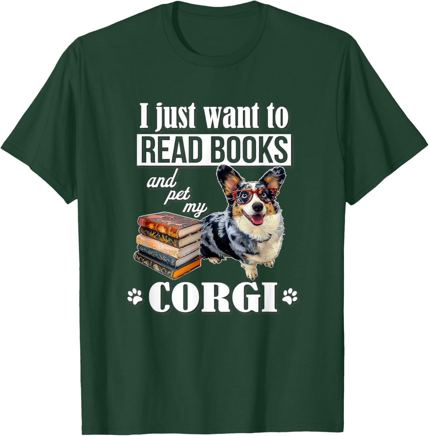 Funny Read Books Cardigan Blue Merle Corgi Lover T-Shirt - T-Shirt | Forest