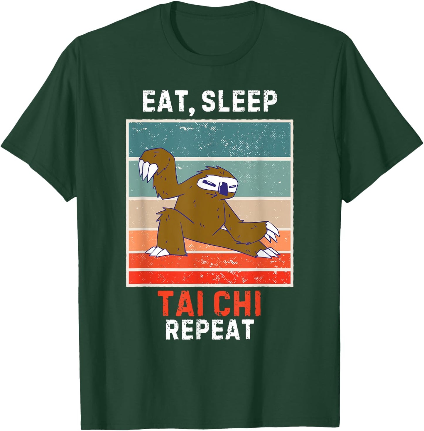 Retro Sloth Eat, Sleep Tai Chi Repeat Vintage Grunge Tai Chi T-Shirt - T-Shirt | Forest