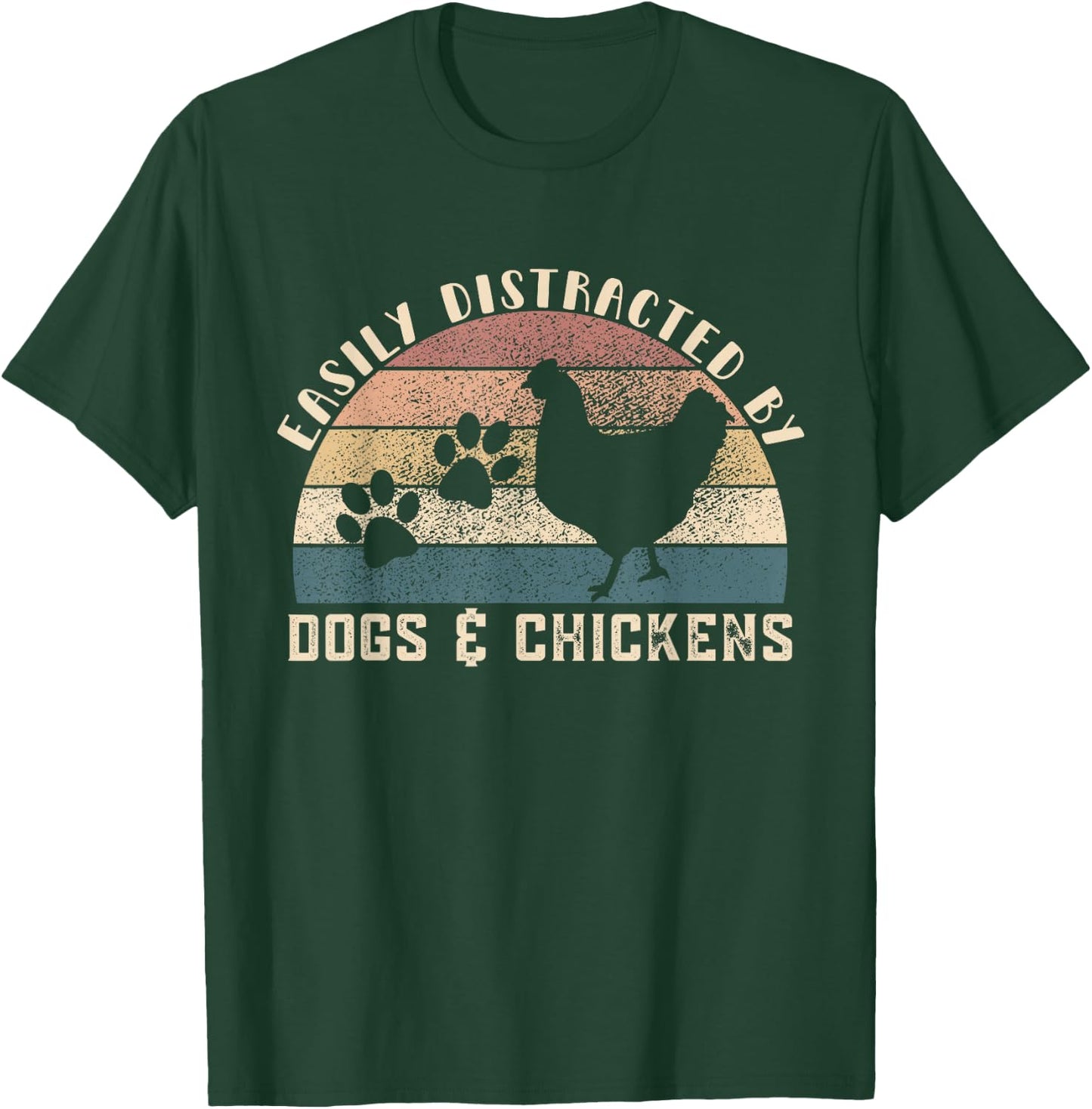 Easily Distracted By Dogs Chickens Retro Funny Chicken Dog T-Shirt - T-Shirt | Forest