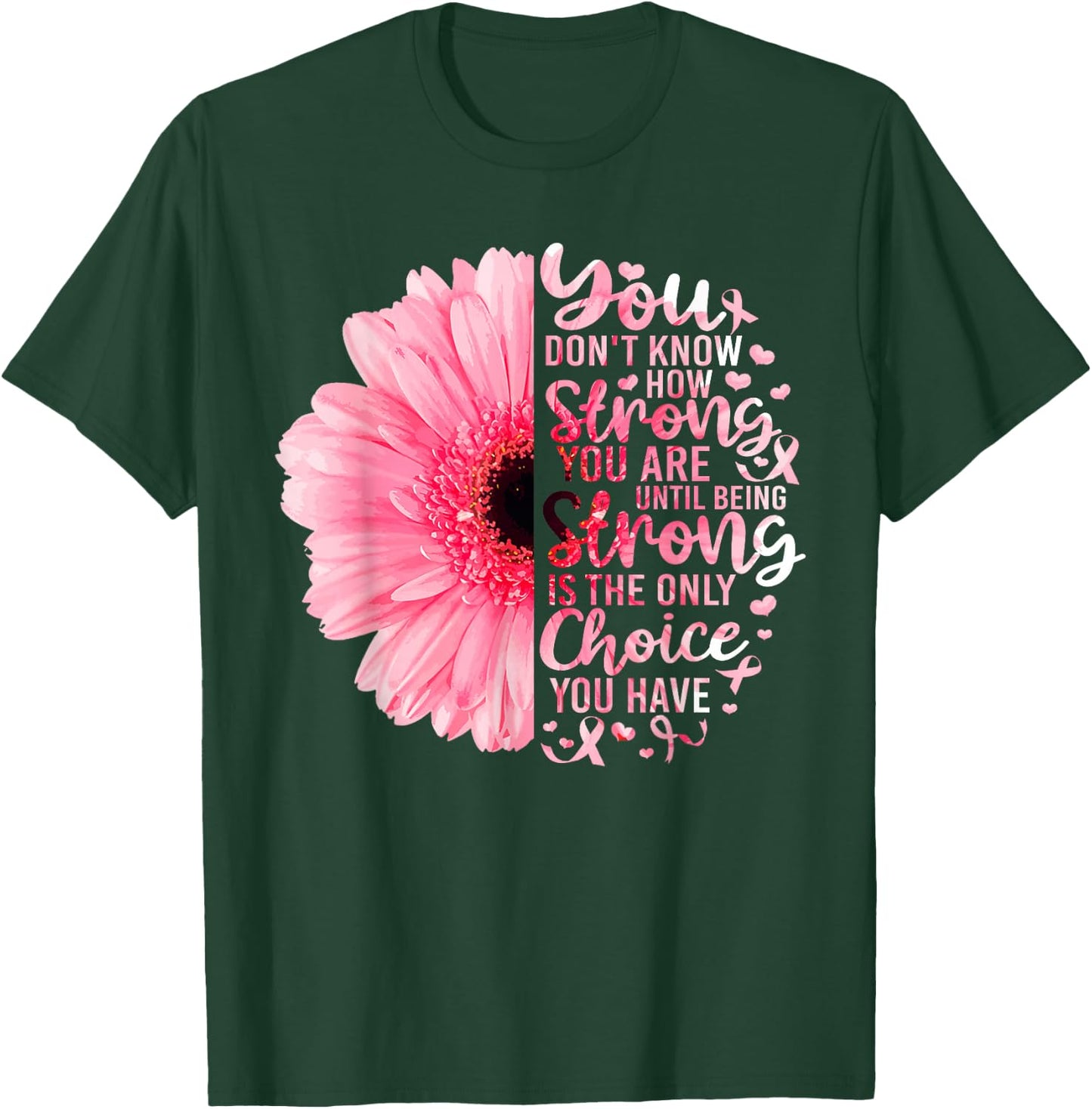 Strong We Are Pink Ribbon Sunflower Breast Cancer Awareness T-Shirt - T-Shirt | Forest