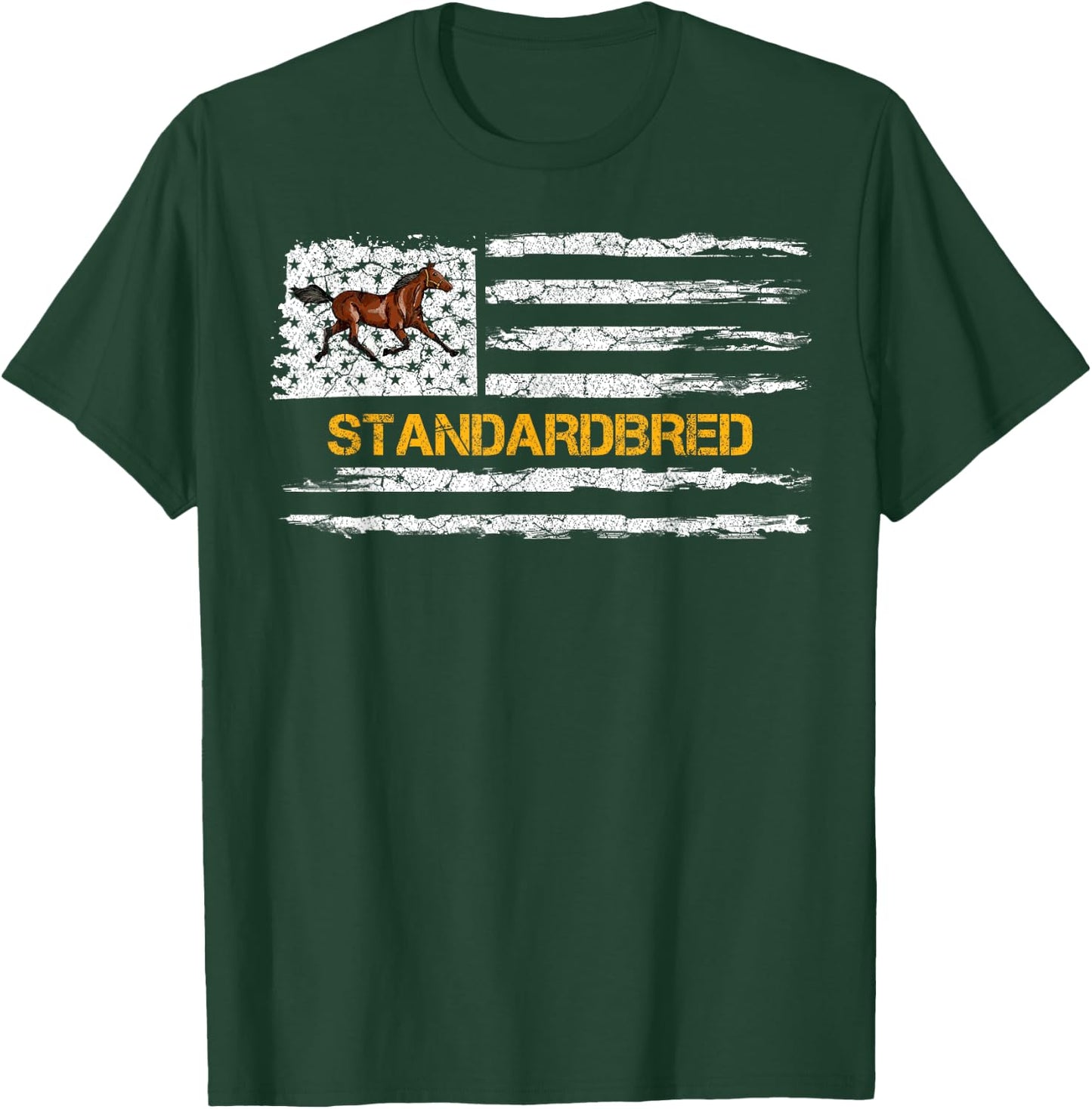 Vintage USA American Flag Standardbred Horse Riding Lover T-Shirt - T-Shirt | Forest