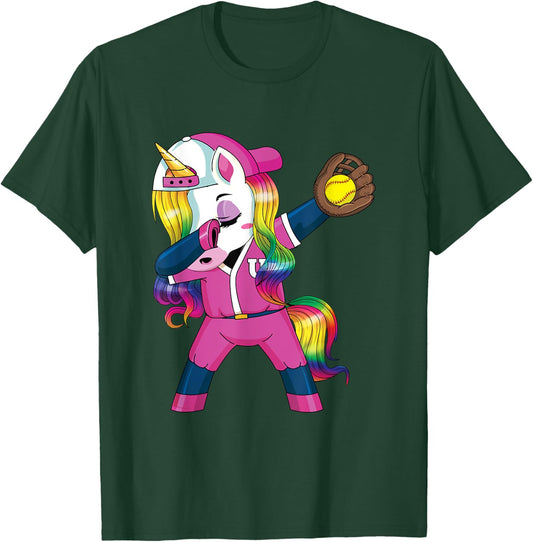 Dabbing Unicorn Softball Gift Girls Women T-Shirt - T-Shirt | Forest
