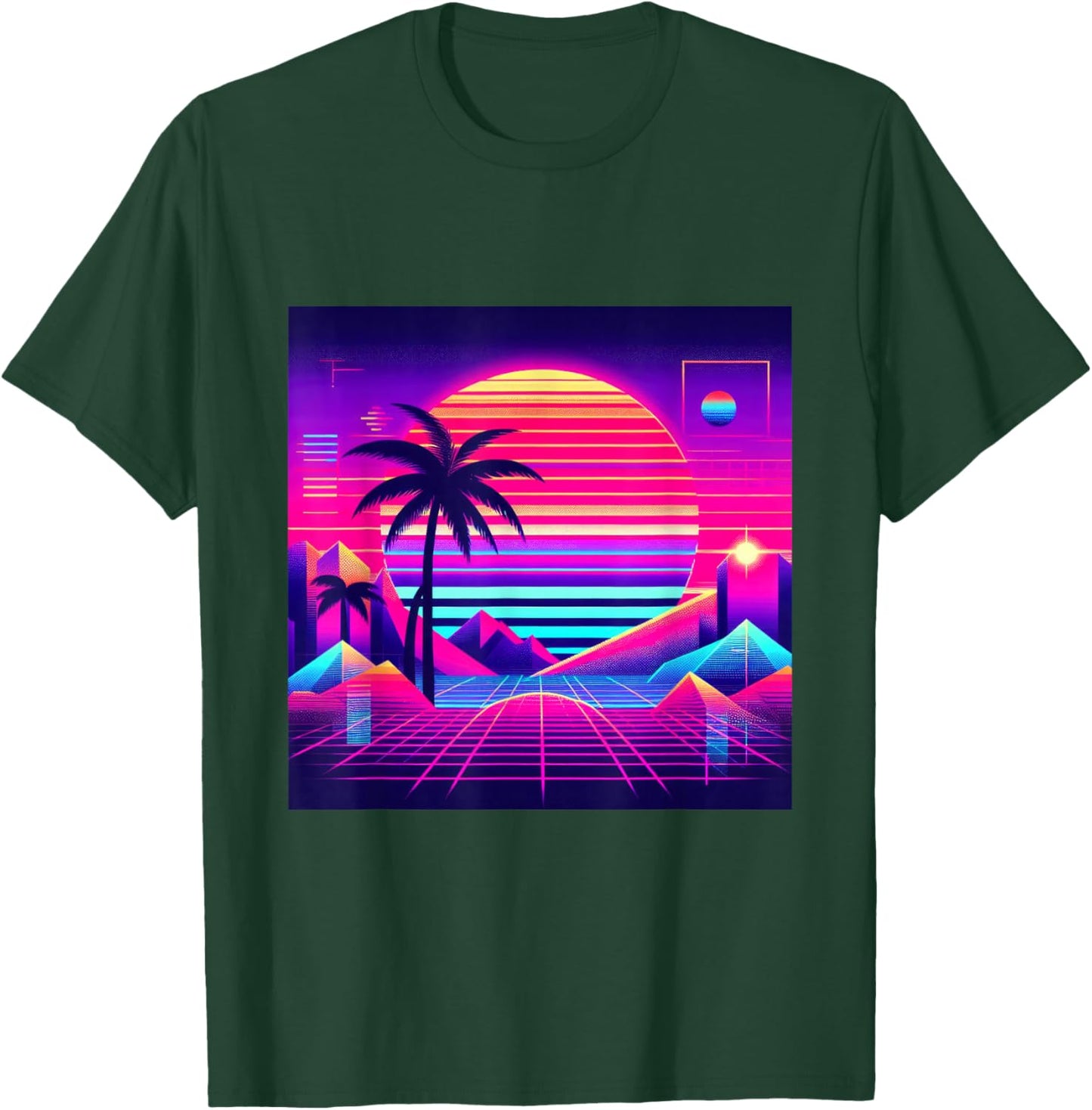 Synthwave Retro Vaporwave Tropical Palm Sunset TV Glitch T-Shirt - T-Shirt | Forest