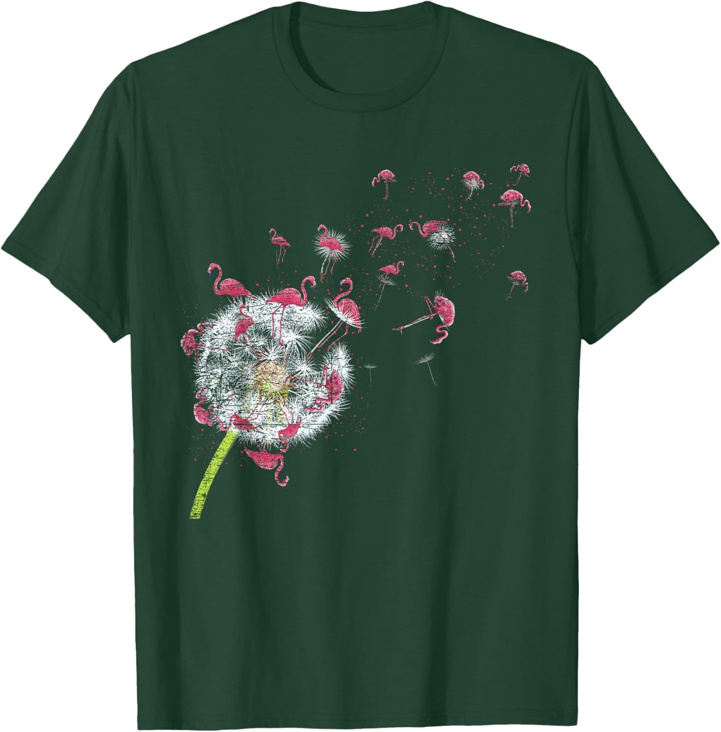 Bird Dandelion Tropical Animal Exotic Floral Pink Flamingo T-Shirt - T-Shirt | Forest