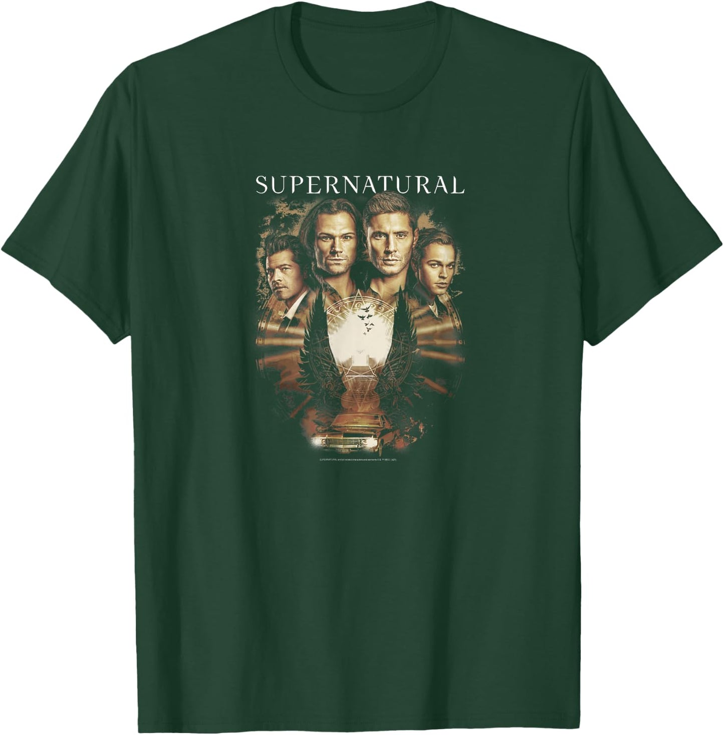 Supernatural Group Shot Sepia Tone Wings T-Shirt - T-Shirt | Forest