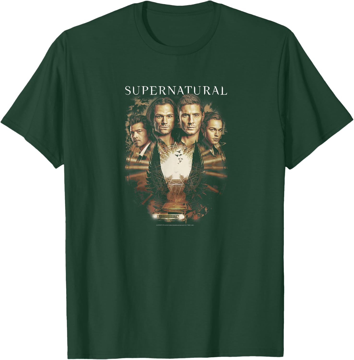 Supernatural Group Shot Sepia Tone Wings T-Shirt - T-Shirt | Forest