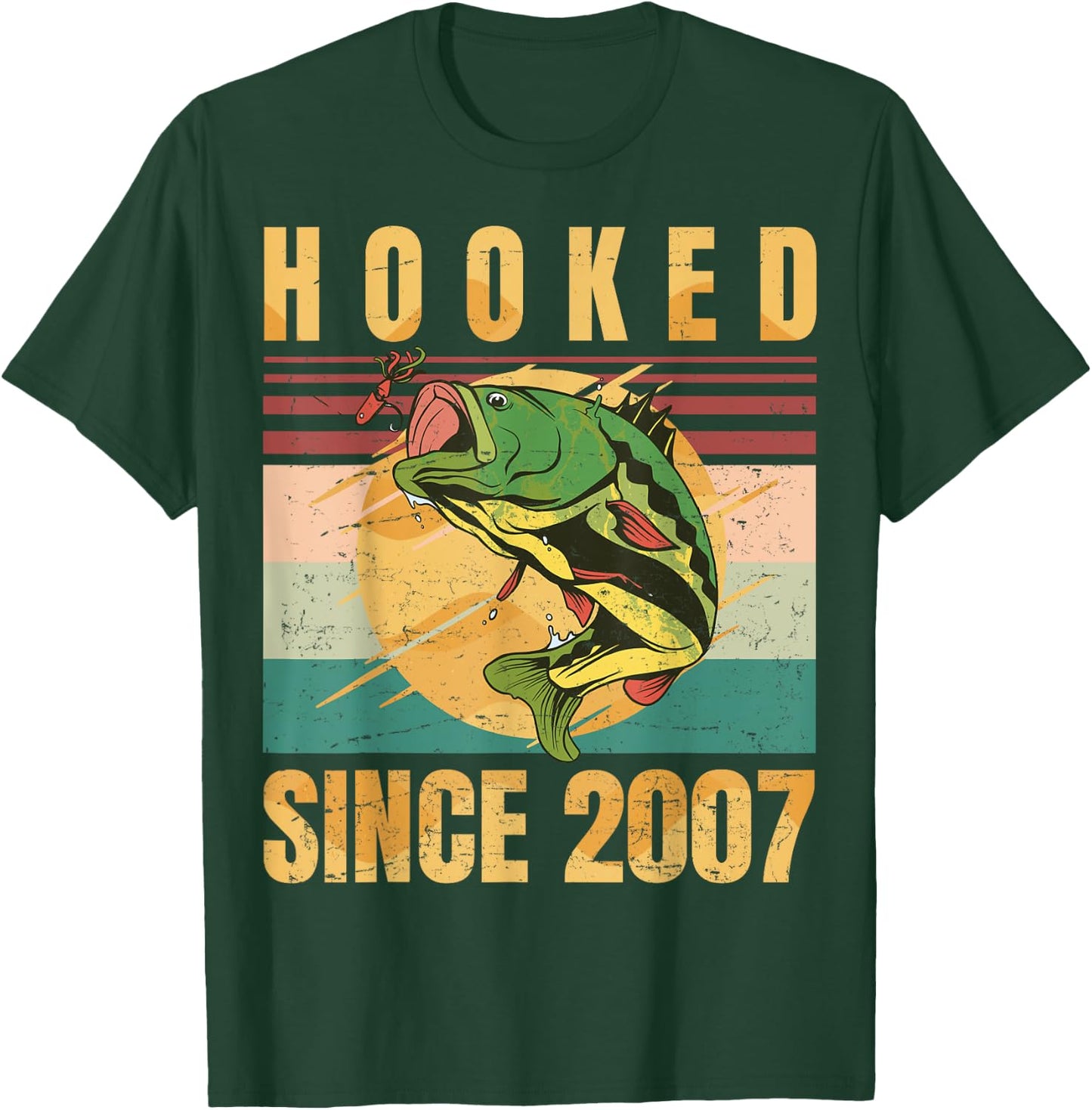 Fishing Fisherman - Hooked Since 2007 - Vintage Retro Gift T-Shirt - T-Shirt | Forest