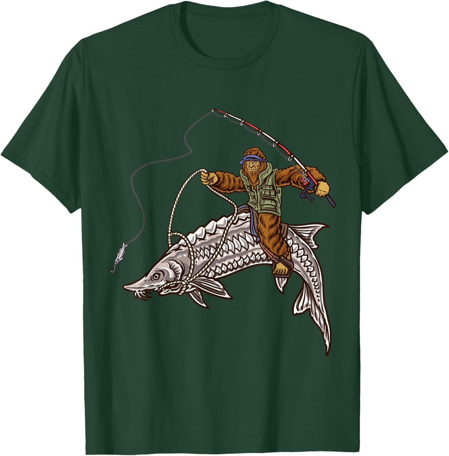 Sturgeon Fishing Bigfoot Fisherman T-Shirt - T-Shirt | Forest