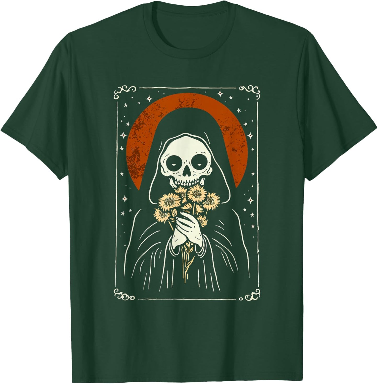 Death Brings Flowers Cute Reaper Skull And Bouquet T-Shirt - T-Shirt | Forest