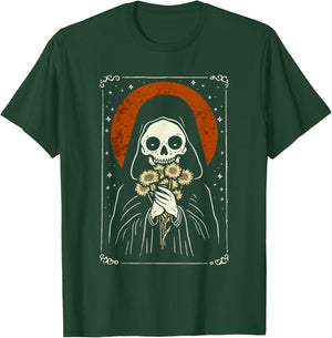 Death Brings Flowers Cute Reaper Skull And Bouquet T-Shirt - T-Shirt | Forest