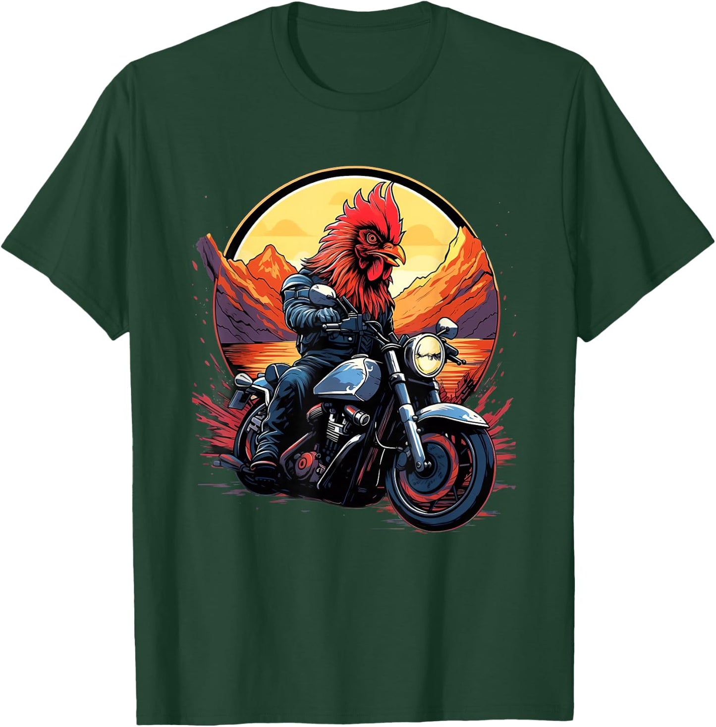 Biker Rooster Riding Motorcycle T-Shirt - T-Shirt | Forest