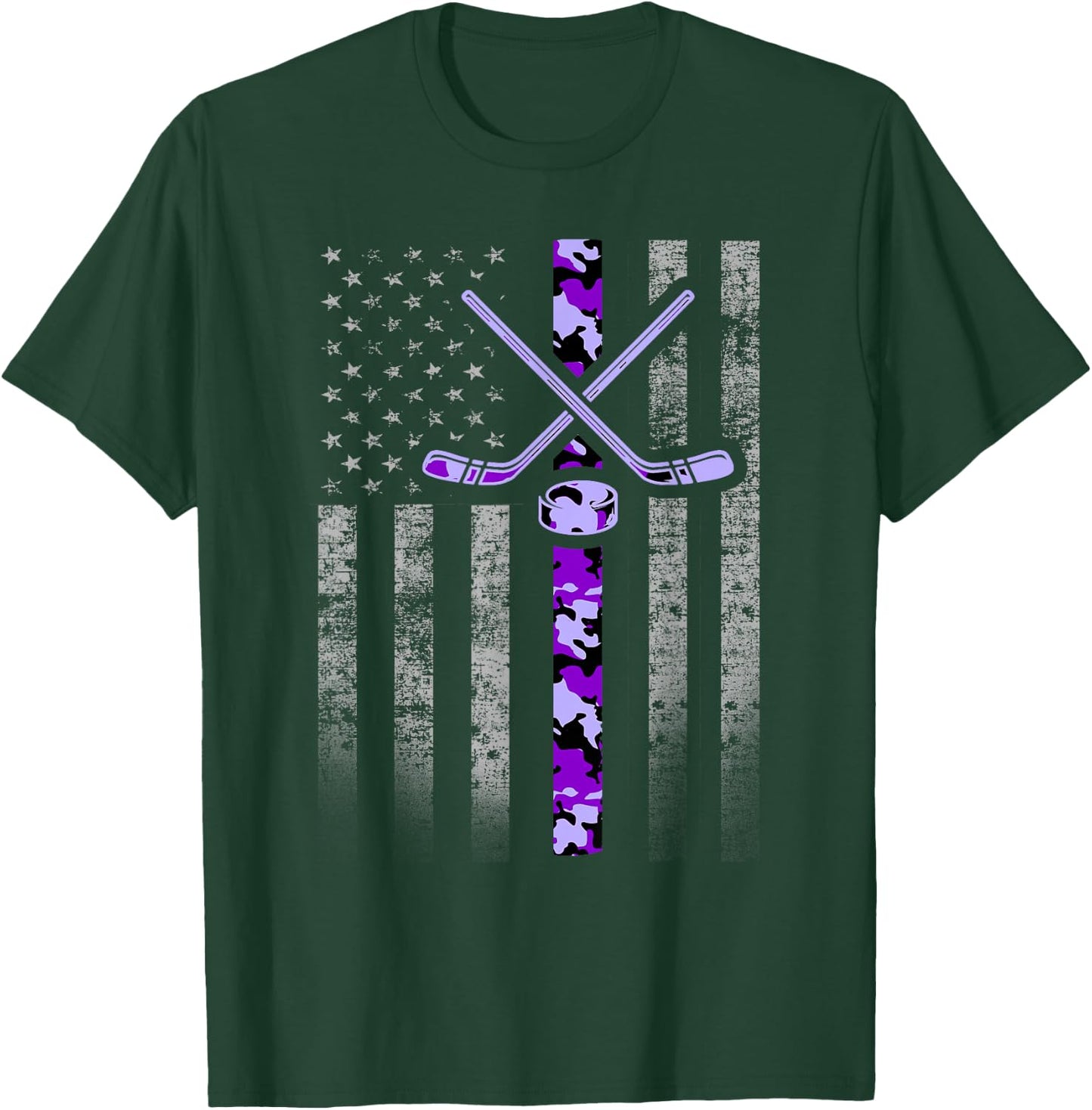 Camouflage Hockey Flag - Military Hockey Purple Camo T-Shirt - T-Shirt | Forest