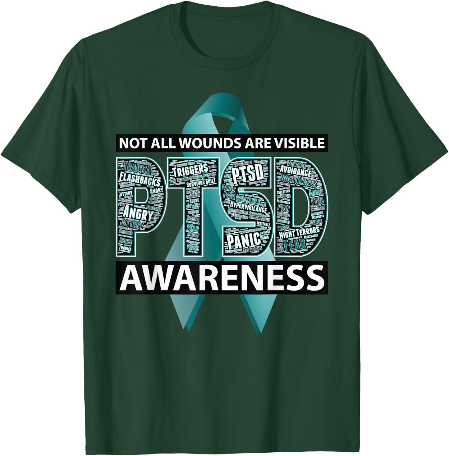 PTSD Not All Wounds Are Visible WordCloud Ribbon T-Shirt - T-Shirt | Forest