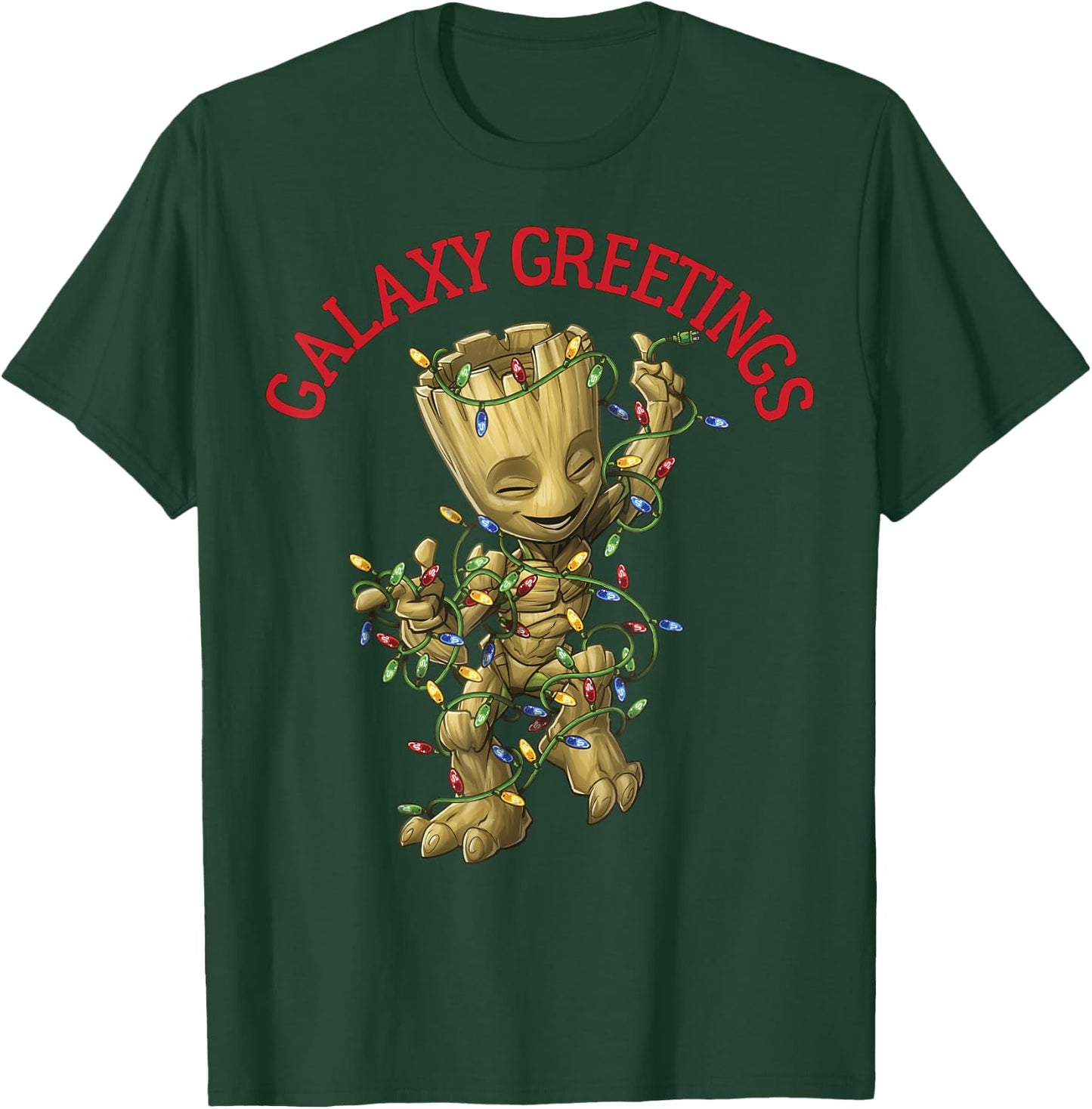 Marvel Christmas Groot Galaxy Greetings Short Sleeve T-Shirt - T-Shirt | Forest