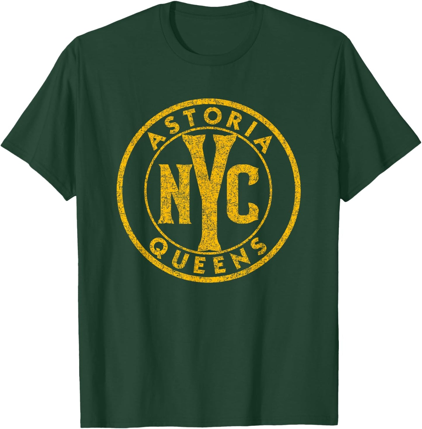 Astoria Queens NYC Circle Sign Distressed Amber Print T-Shirt - T-Shirt | Forest