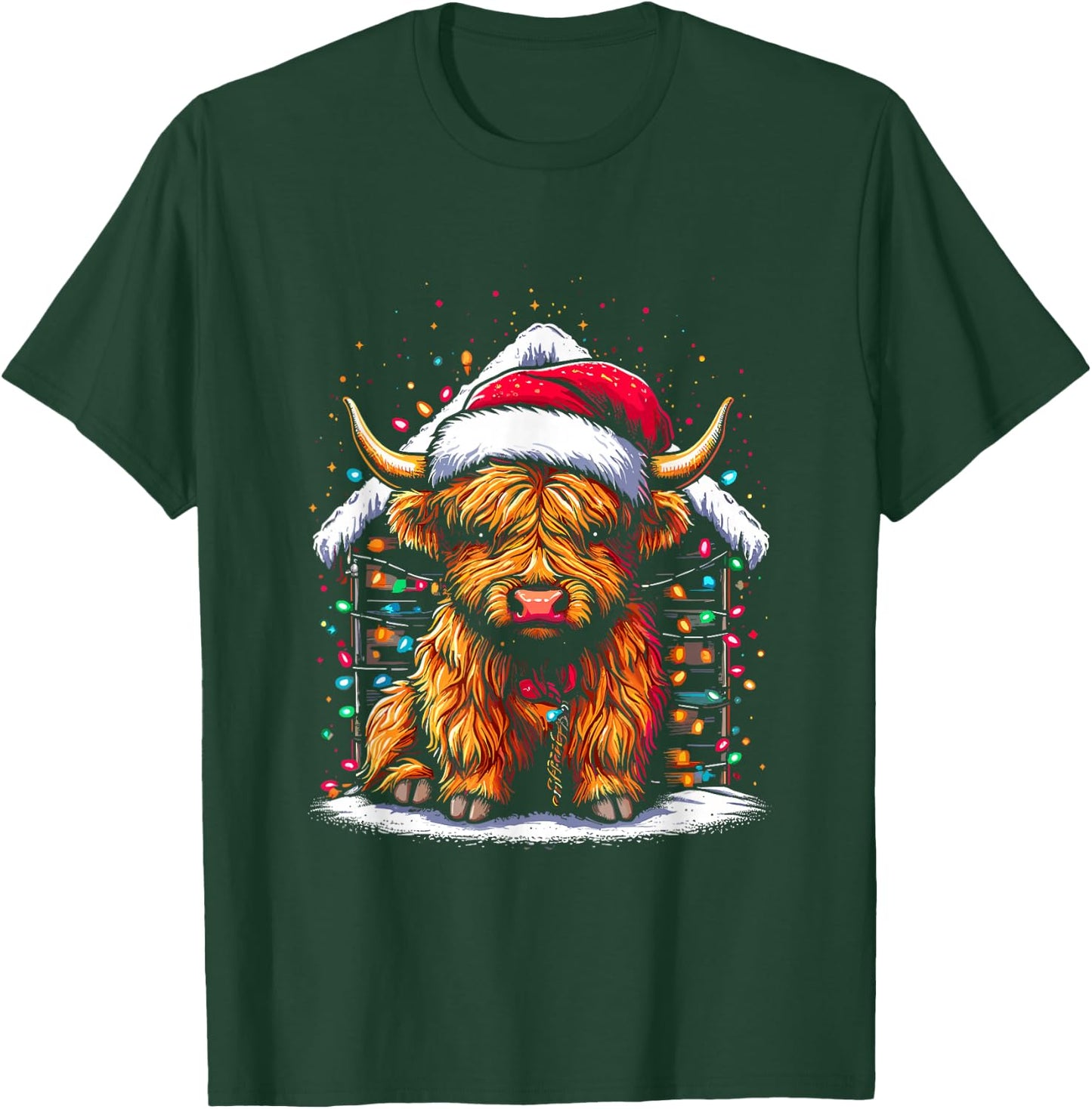 Highland Cow Santa Claus Hat - Cute Xmas Cow Christmas Lover T-Shirt - T-Shirt | Forest