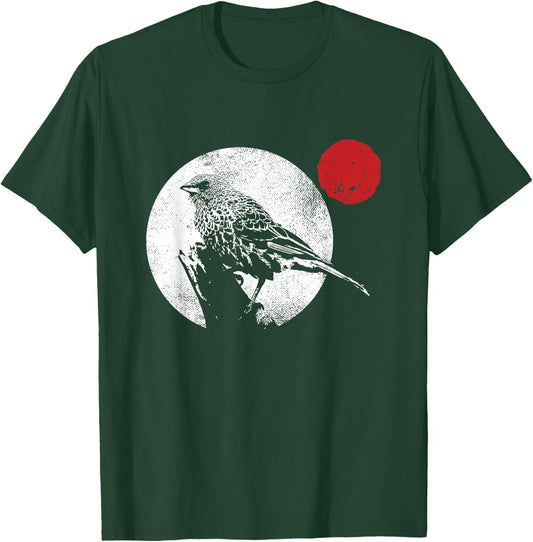 Bird Matching Red Moon Style Murakami T-Shirt - T-Shirt | Forest